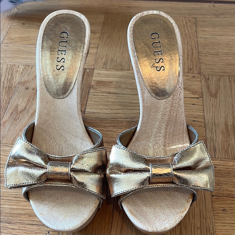 Guess Gold Metallic Mules with Bow Detail